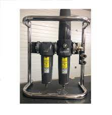 [2026771] 3M Scott Safety Two man airline filter unit (13 litres/second (28cfm) at 7 bar) comprising two high efficiency coalescing filters and one adsorption element within die cast housings, mounted on floor stand with pressure gauge and two CEN couplings on outlet manifold. , model: AFU-2-MAN