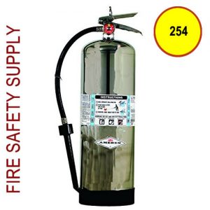[AFF254] Amerex 254 6lit AFFF Foam Extinguisher w/ Brass Valve & Wall Hook          Part Number: 254
UOM: EA
Size: 6 L
Dimensions: 19"H x 8"W x 7"D
Technical Data:
Model Number: 254
UL Rating: 2-A:10-B
Class: AB
Cylinder Material: Steel
Temperature Range: 40 F to 120 F
Discharge Time: 30 sec
Discharge Range: 10-12 ft
Shipping Weight: 8 lb
